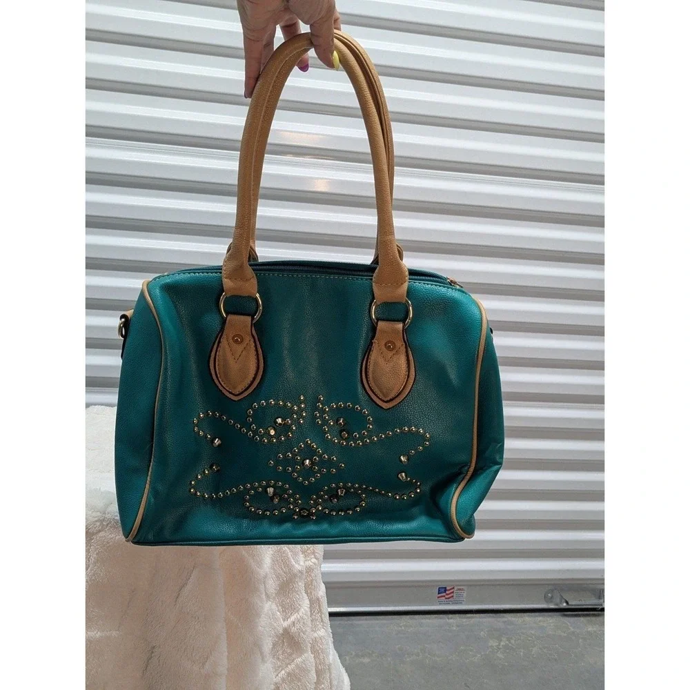 Western Boho Teal Studded‎ Satchel Purse Faux Leather Southwestern Bag Festival